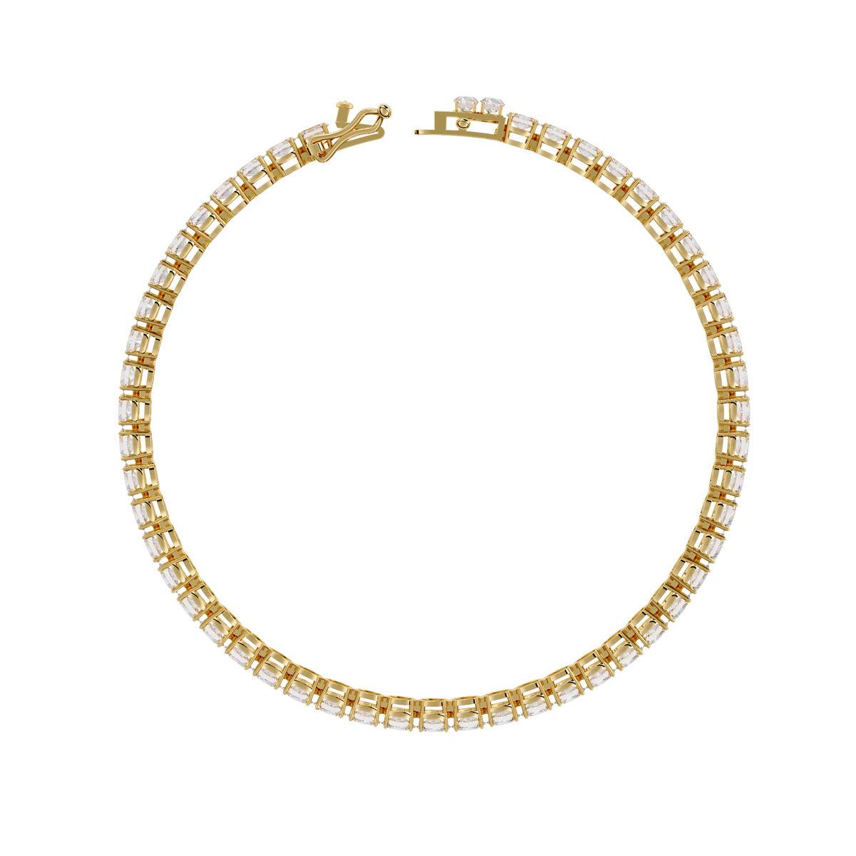 6.7 CTW oval lab-grown diamond tennis bracelet in Yellow Gold, circular profile showing the clasp – Lunéa Paris