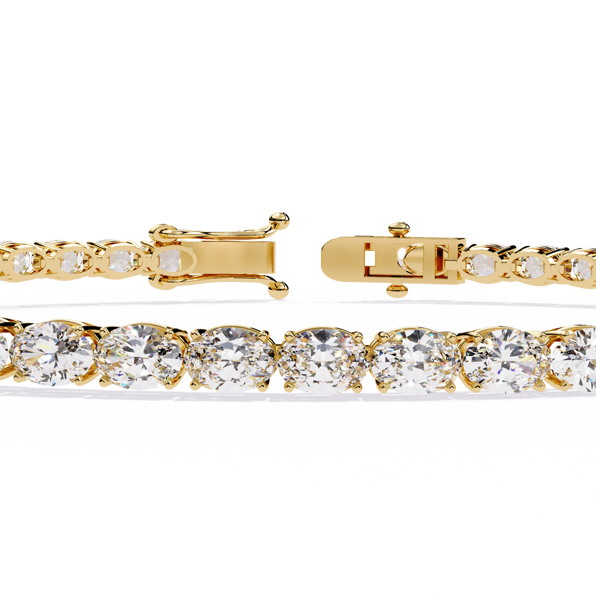 6.7 CTW oval lab-grown diamond tennis bracelet in Yellow Gold, close front detail – Lunéa Paris