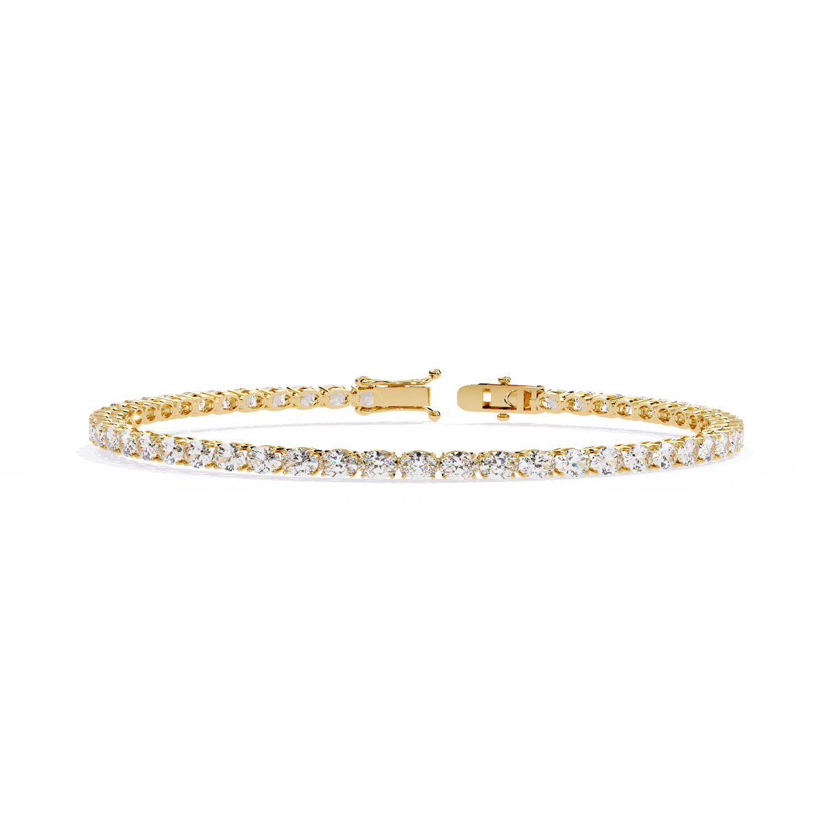 6.7 CTW oval lab-grown diamond tennis bracelet in Yellow Gold, front-facing flat view – Lunéa Paris