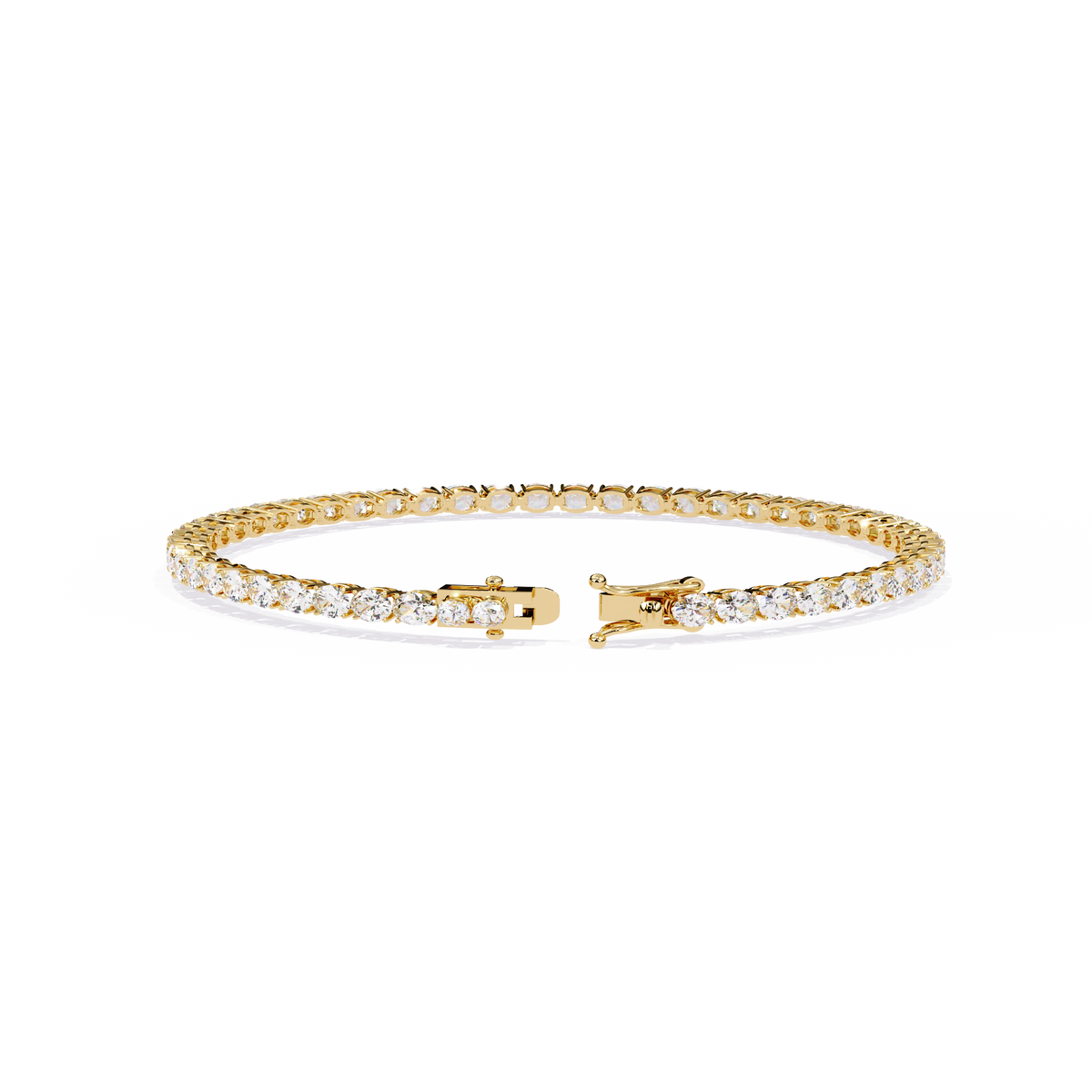 6.7 CTW oval lab-grown diamond tennis bracelet in Yellow Gold, rear clasp-side flat view – Lunéa Paris
