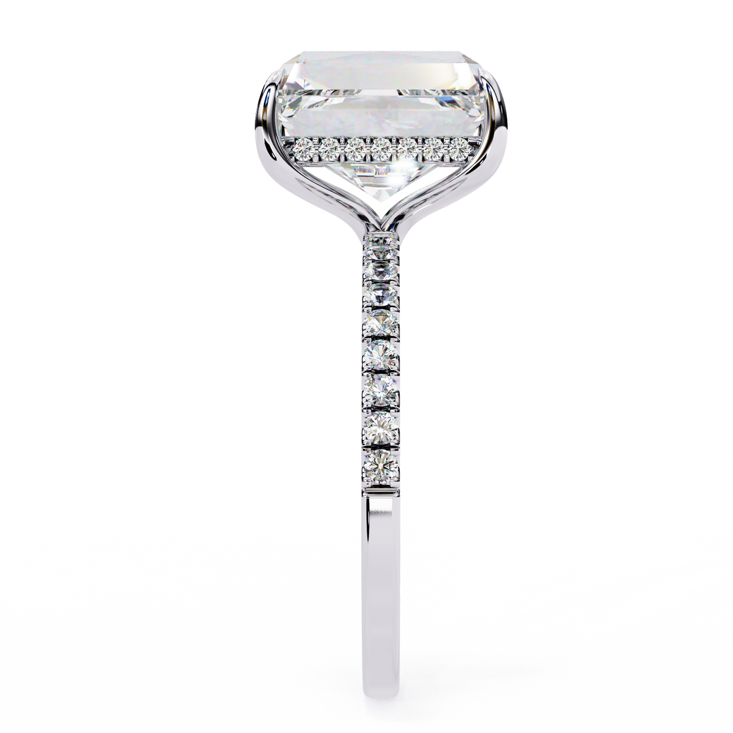 2.80 CTW Emerald-Cut Lab-Grown Diamond Pavé Engagement Ring in 14K Gold