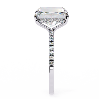 2.80 CTW Emerald-Cut Lab-Grown Diamond Pavé Engagement Ring in 14K Gold
