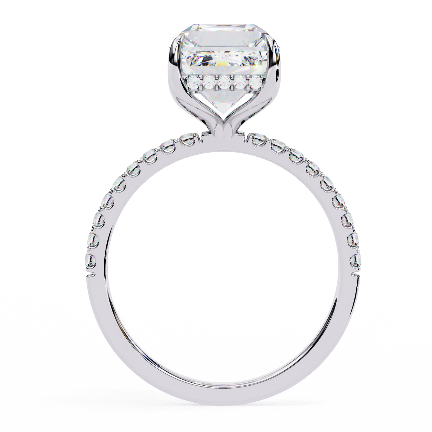 2.80 CTW Emerald-Cut Lab-Grown Diamond Pavé Engagement Ring in 14K Gold