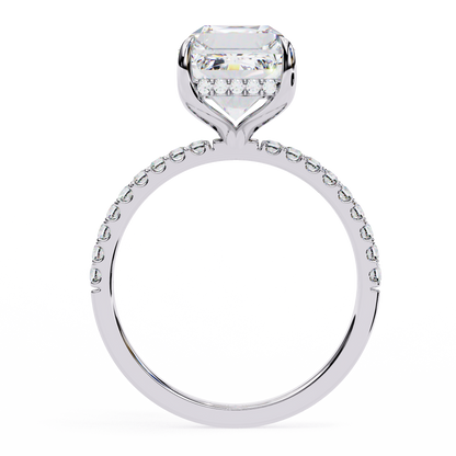 2.80 CTW Emerald-Cut Lab-Grown Diamond Pavé Engagement Ring in 14K Gold