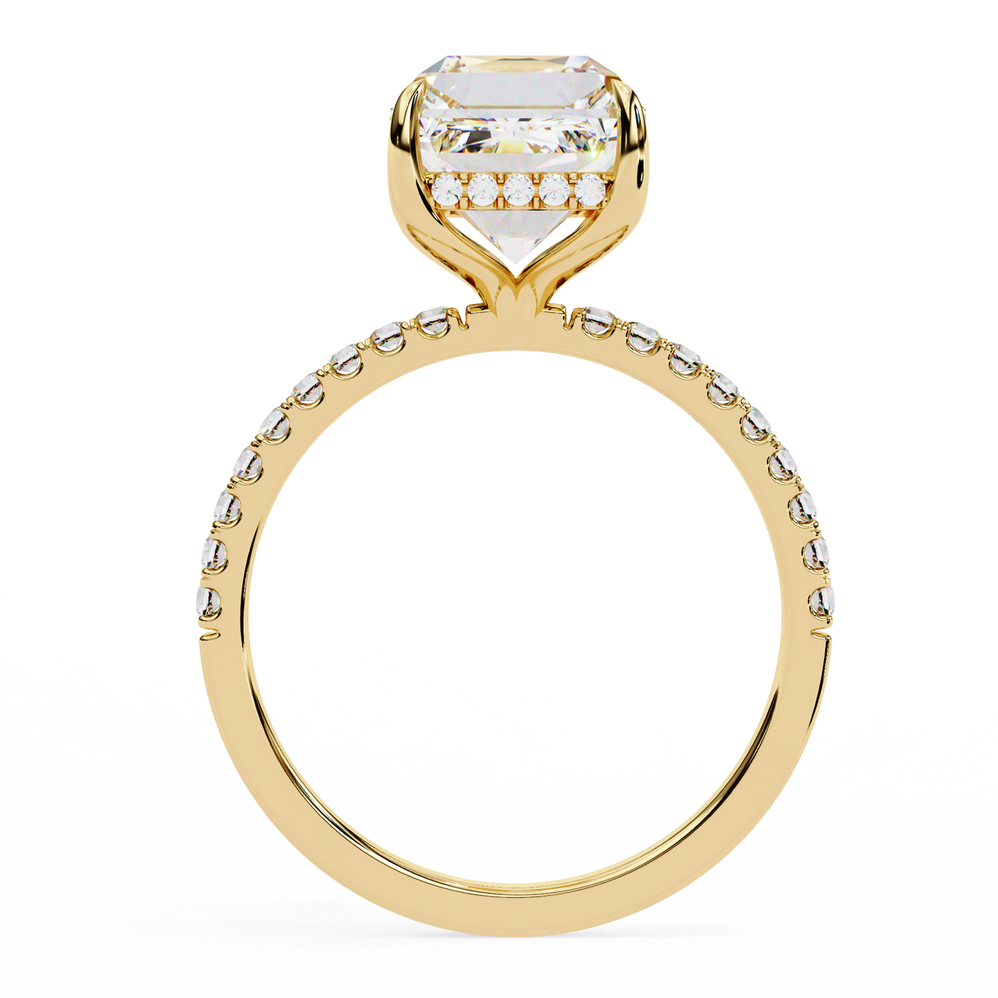 2.80 CTW Emerald-Cut Lab-Grown Diamond Pavé Engagement Ring in 14K Gold