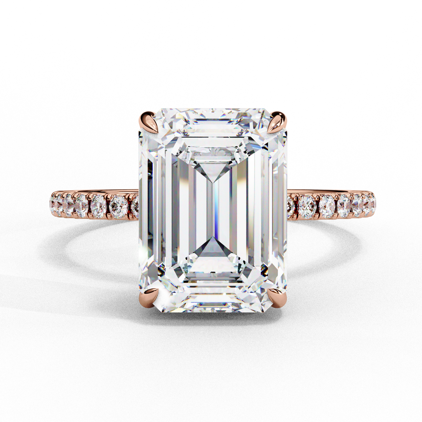 2.80 CTW Emerald-Cut Lab-Grown Diamond Pavé Engagement Ring in 14K Gold