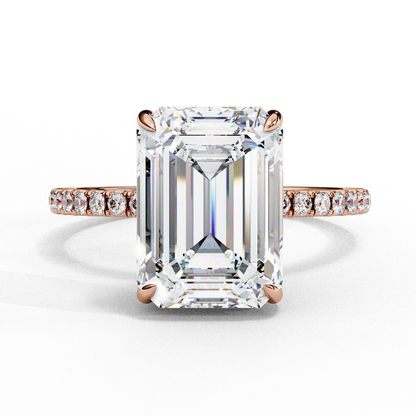 2.80 CTW Emerald-Cut Lab-Grown Diamond Pavé Engagement Ring in 14K Gold