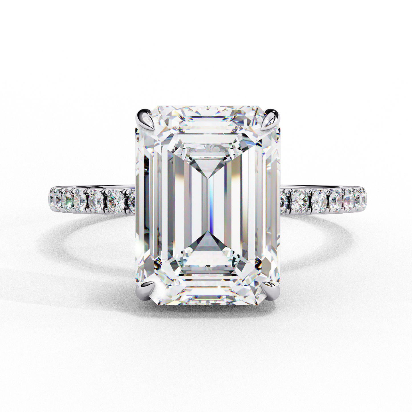 2.80 CTW Emerald-Cut Lab-Grown Diamond Pavé Engagement Ring in 14K Gold