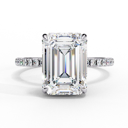 2.80 CTW Emerald-Cut Lab-Grown Diamond Pavé Engagement Ring in 14K Gold