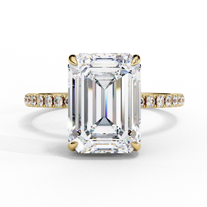 2.80 CTW Emerald-Cut Lab-Grown Diamond Pavé Engagement Ring in 14K Gold