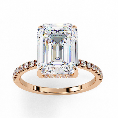 2.80 CTW Emerald-Cut Lab-Grown Diamond Pavé Engagement Ring in 14K Gold