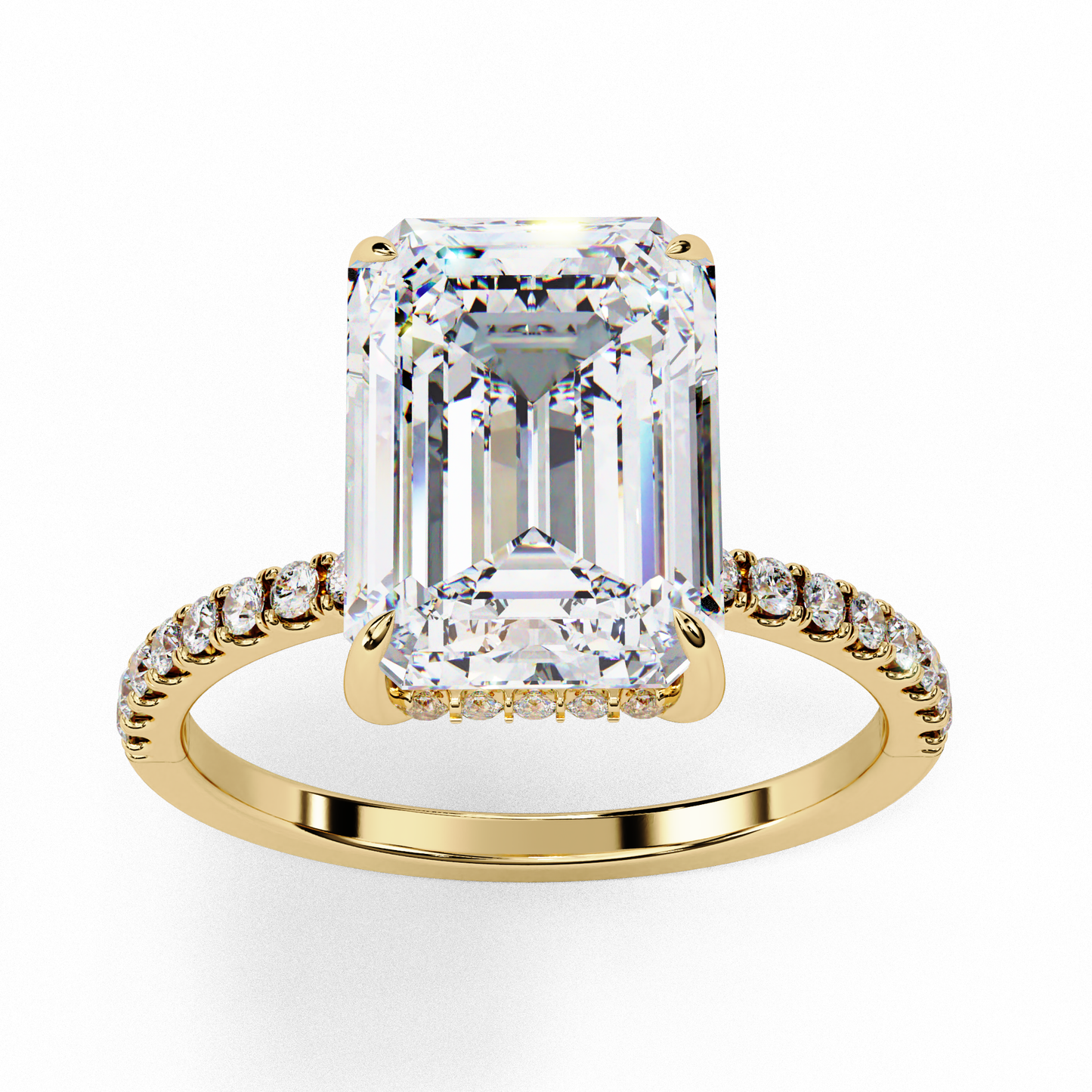 2.80 CTW Emerald-Cut Lab-Grown Diamond Pavé Engagement Ring in 14K Gold