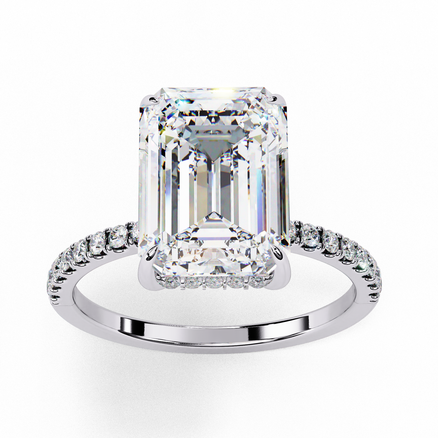 2.80 CTW Emerald-Cut Lab-Grown Diamond Pavé Engagement Ring in 14K Gold