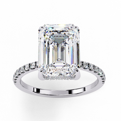 2.80 CTW Emerald-Cut Lab-Grown Diamond Pavé Engagement Ring in 14K Gold