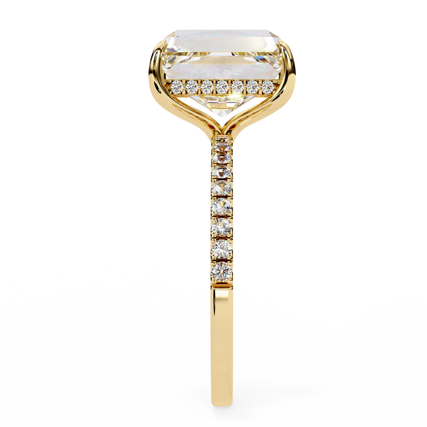 2.80 CTW Emerald-Cut Lab-Grown Diamond Pavé Engagement Ring in 14K Gold