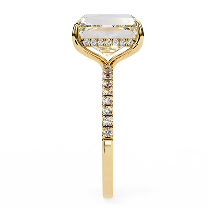 2.80 CTW Emerald-Cut Lab-Grown Diamond Pavé Engagement Ring in 14K Gold