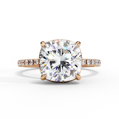 3.53 CTW Cushion Lab-Grown Diamond Hidden Halo Pavé Engagement Ring in 14K Rose Gold