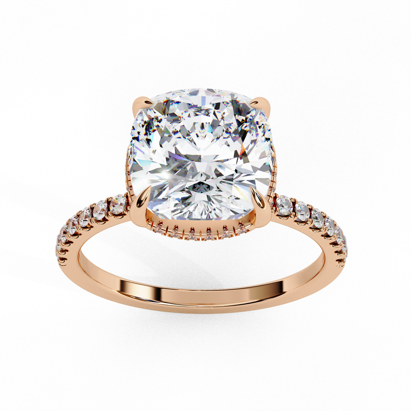 3.53 CTW Cushion Lab-Grown Diamond Hidden Halo Pavé Engagement Ring in 14K Rose Gold