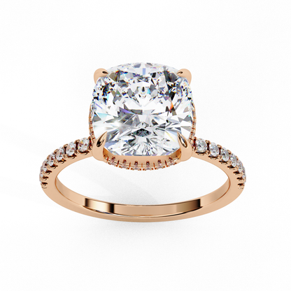 3.53 CTW Cushion Lab-Grown Diamond Hidden Halo Pavé Engagement Ring in 14K Rose Gold