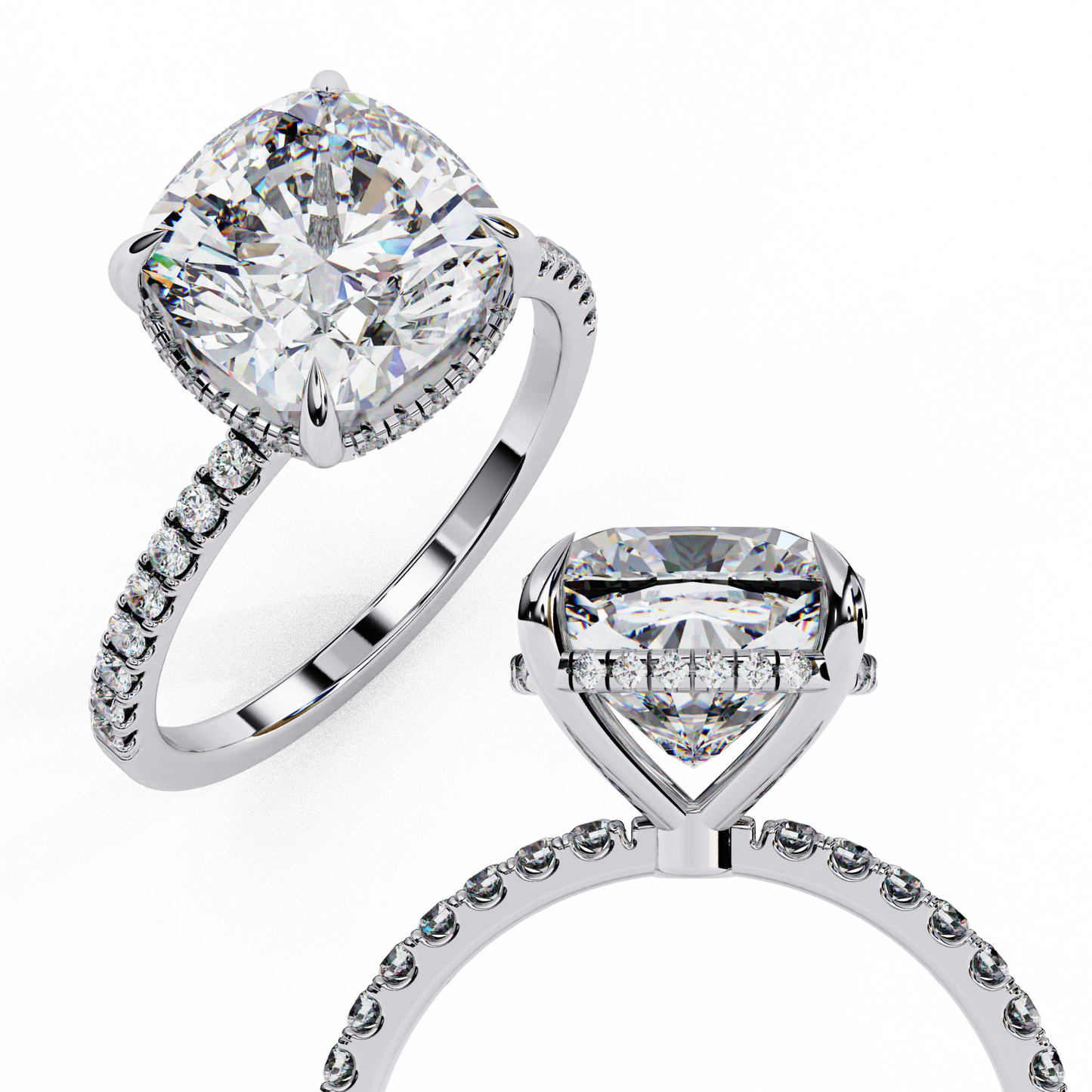 3.53 CTW Cushion Lab-Grown Diamond Hidden Halo Pavé Engagement Ring in 14K Rose Gold