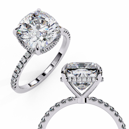 3.53 CTW Cushion Lab-Grown Diamond Hidden Halo Pavé Engagement Ring in 14K Rose Gold