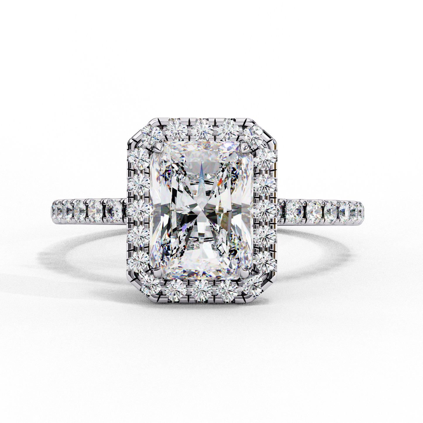 2.15 CTW Radiant-Cut Lab-Grown Diamond Halo Pavé Engagement Ring in 14K White Gold