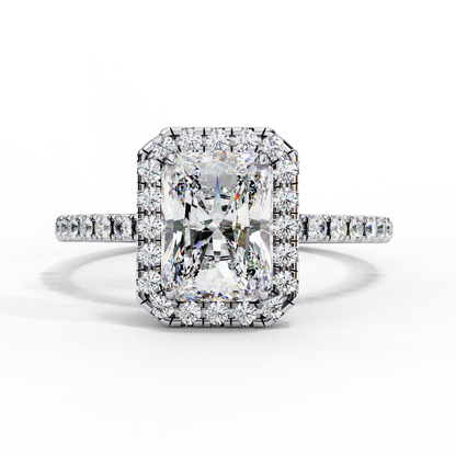 2.15 CTW Radiant-Cut Lab-Grown Diamond Halo Pavé Engagement Ring in 14K White Gold