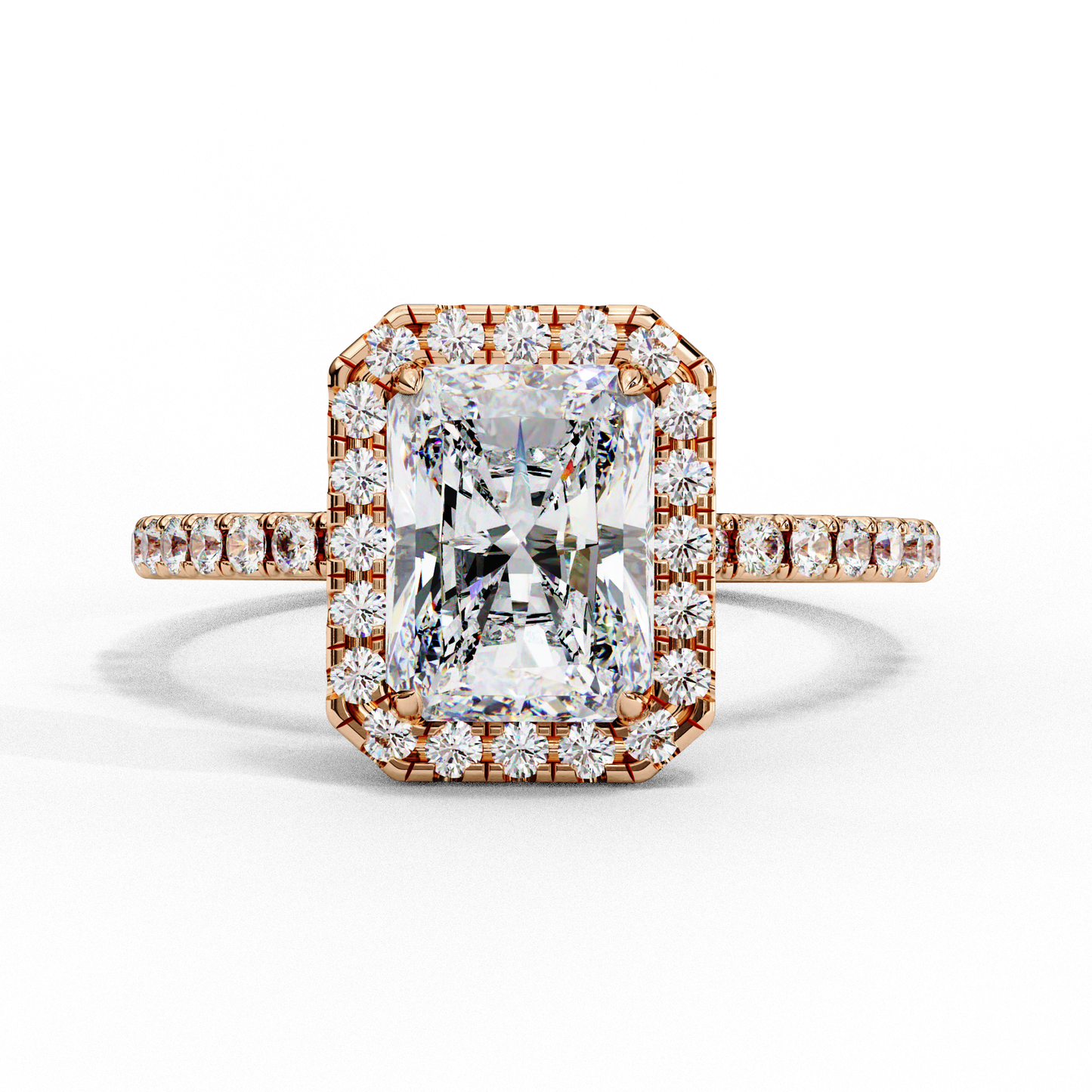 2.15 CTW Radiant-Cut Lab-Grown Diamond Halo Pavé Engagement Ring in 14K White Gold