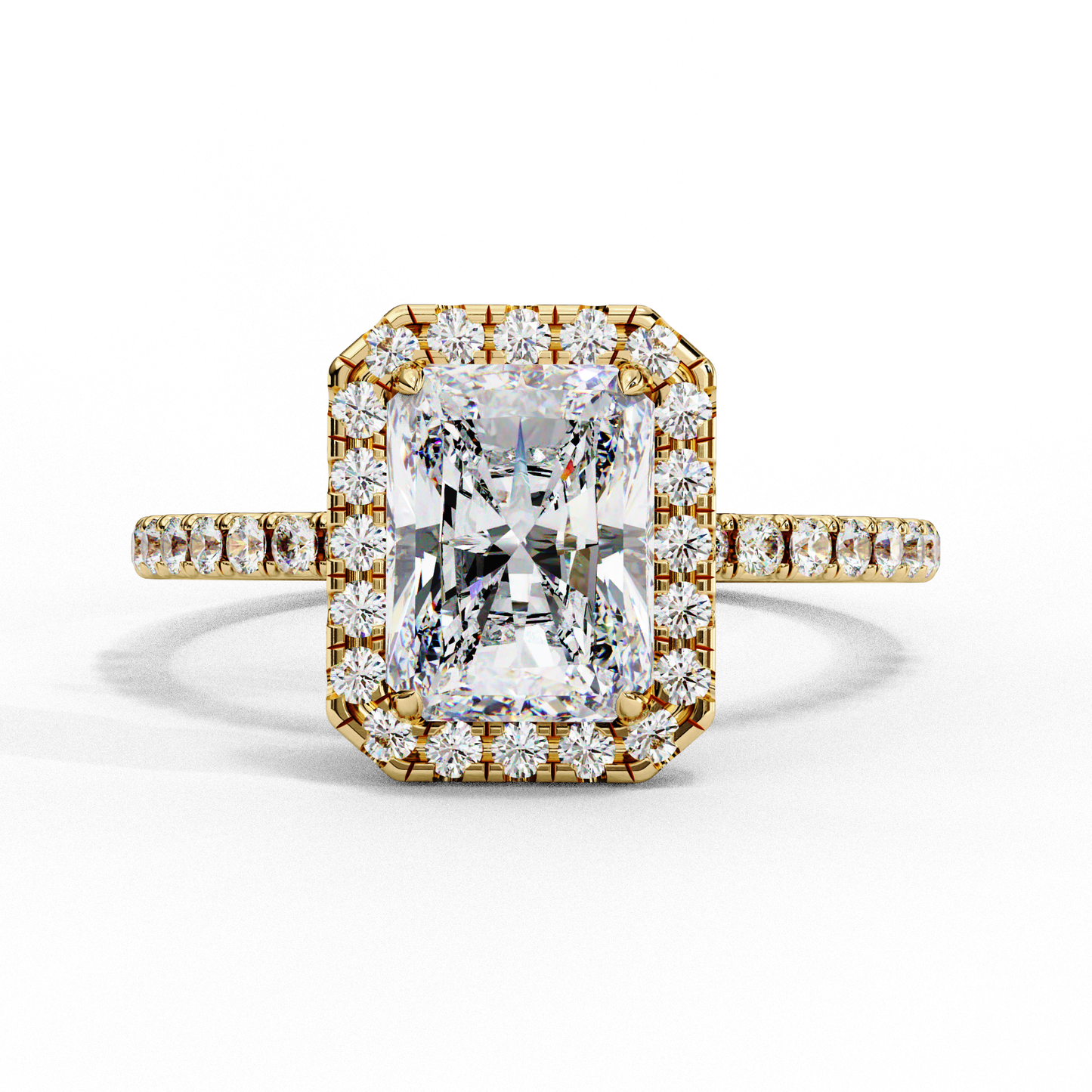2.15 CTW Radiant-Cut Lab-Grown Diamond Halo Pavé Engagement Ring in 14K White Gold
