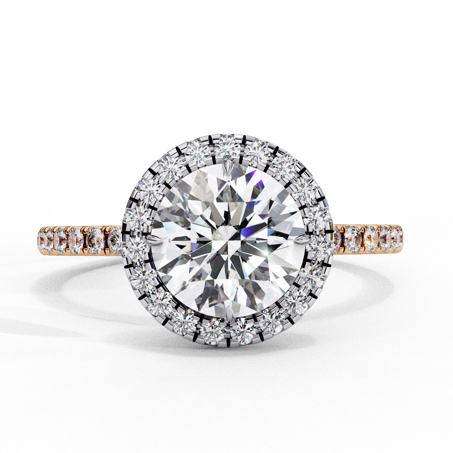 1.87 CTW Round Lab-Grown Diamond Halo Pavé Engagement Ring in 14K White Gold