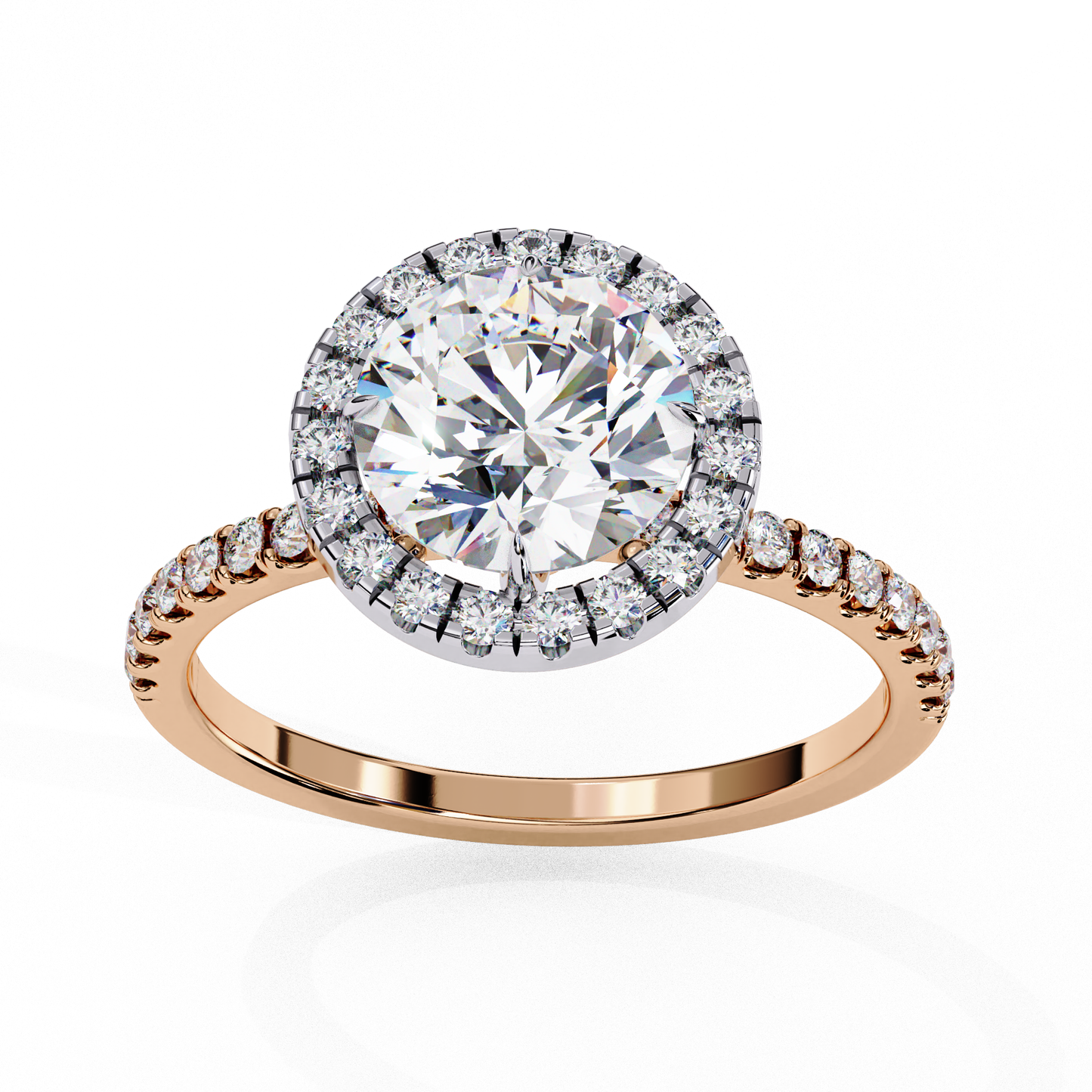 1.87 CTW Round Lab-Grown Diamond Halo Pavé Engagement Ring in 14K White Gold