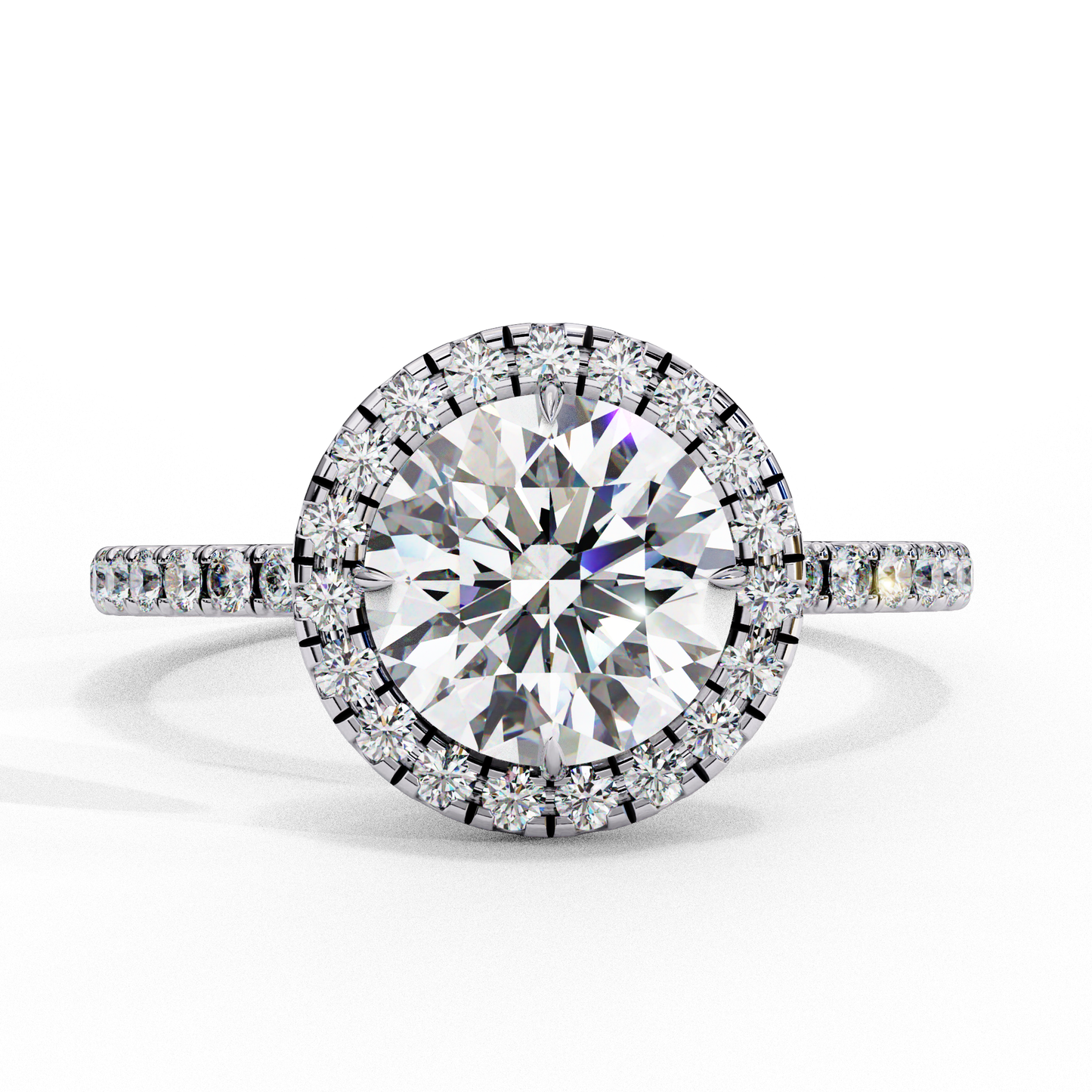 1.87 CTW Round Lab-Grown Diamond Halo Pavé Engagement Ring in 14K White Gold