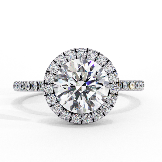 1.87 CTW Round Lab-Grown Diamond Halo Pavé Engagement Ring in 14K White Gold