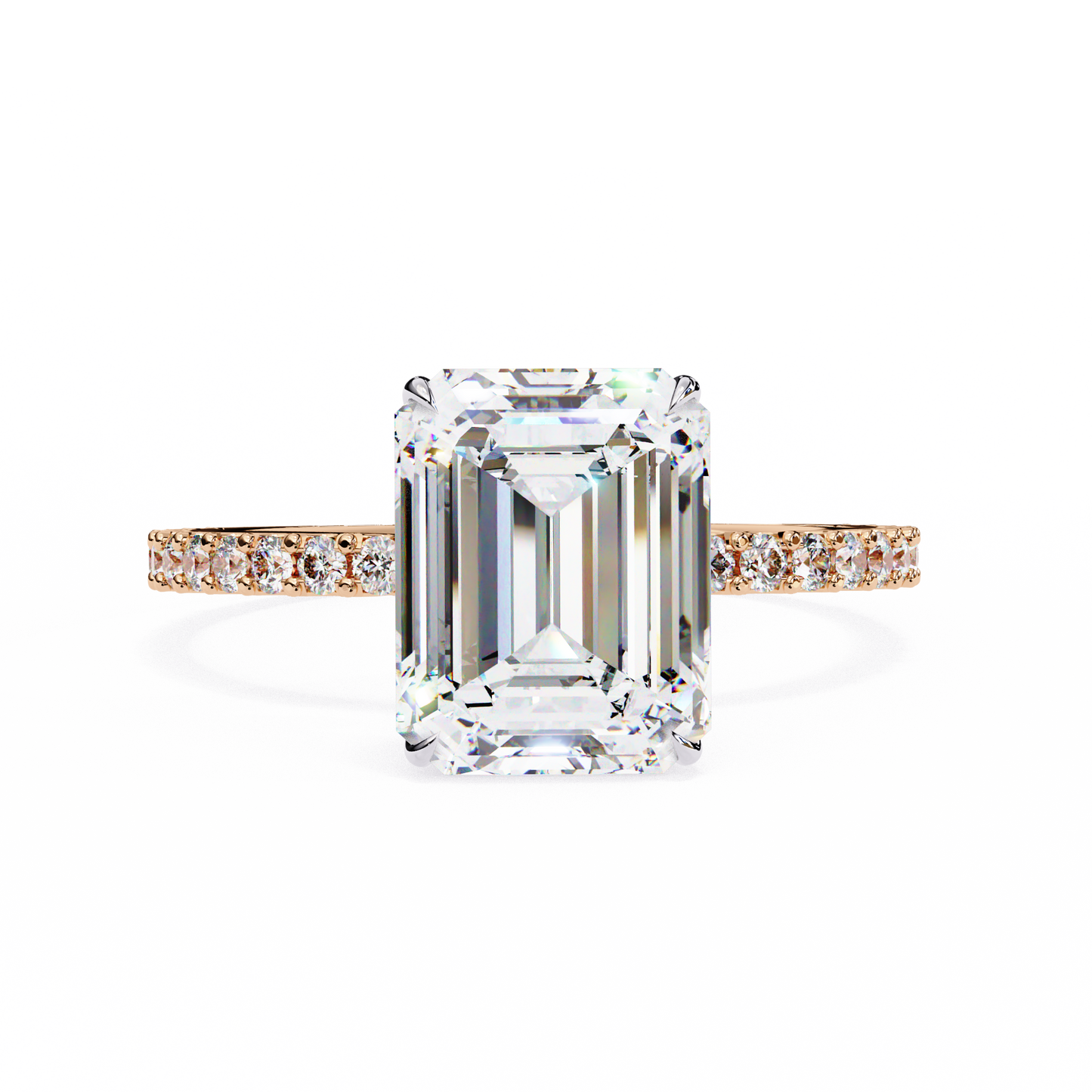 2.60 CTW Emerald-Cut Lab-Grown Diamond Pavé Engagement Ring in 14K Gold
