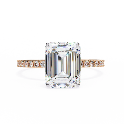 2.60 CTW Emerald-Cut Lab-Grown Diamond Pavé Engagement Ring in 14K Gold