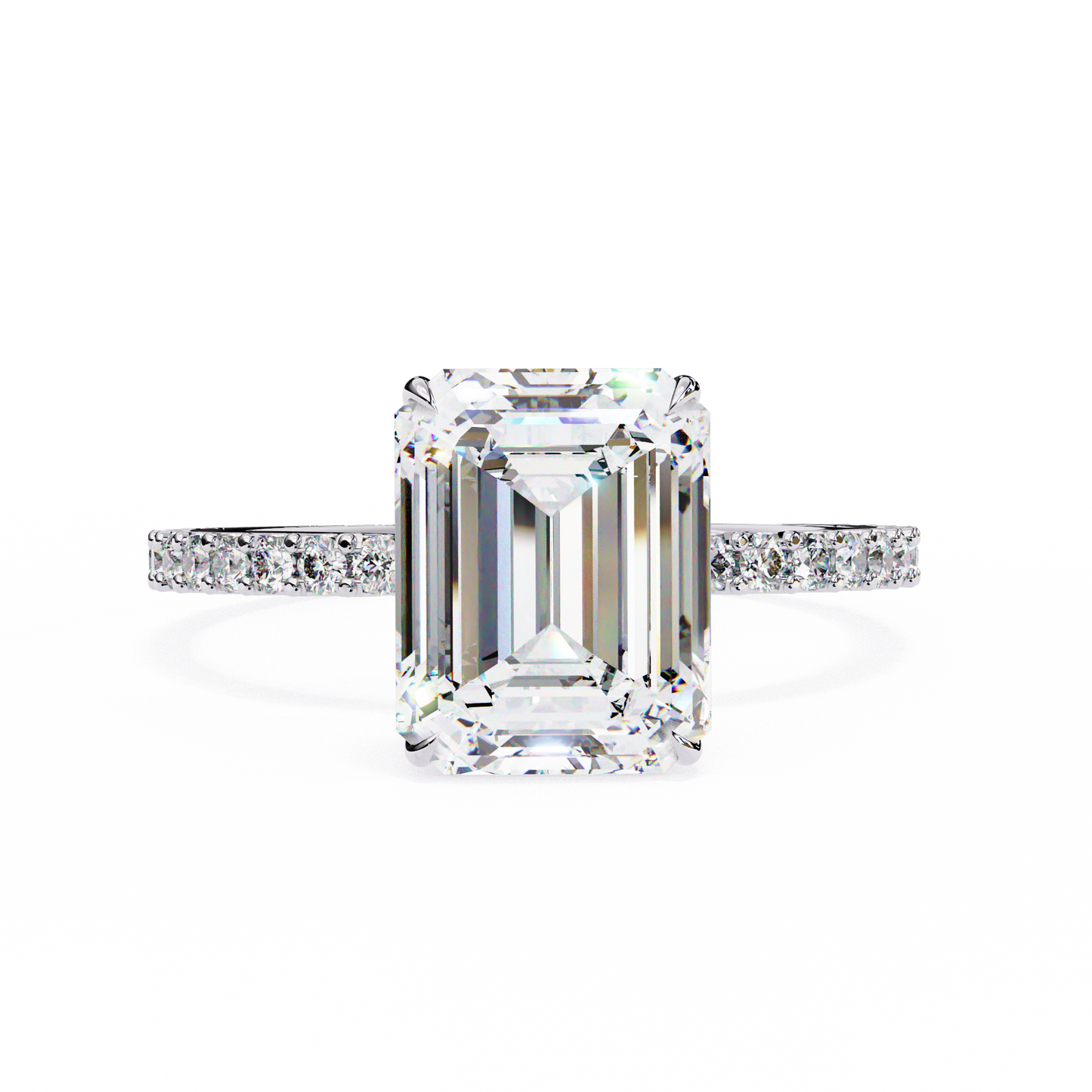 2.60 CTW Emerald-Cut Lab-Grown Diamond Pavé Engagement Ring in 14K Gold