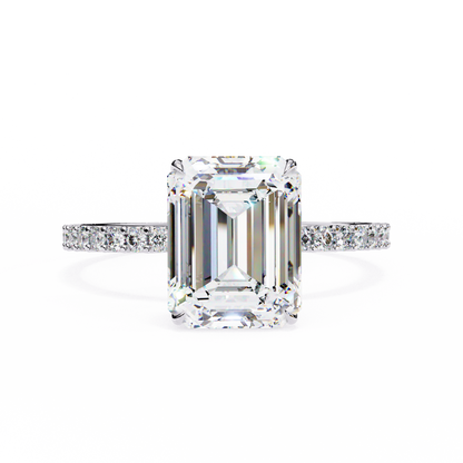 2.60 CTW Emerald-Cut Lab-Grown Diamond Pavé Engagement Ring in 14K Gold