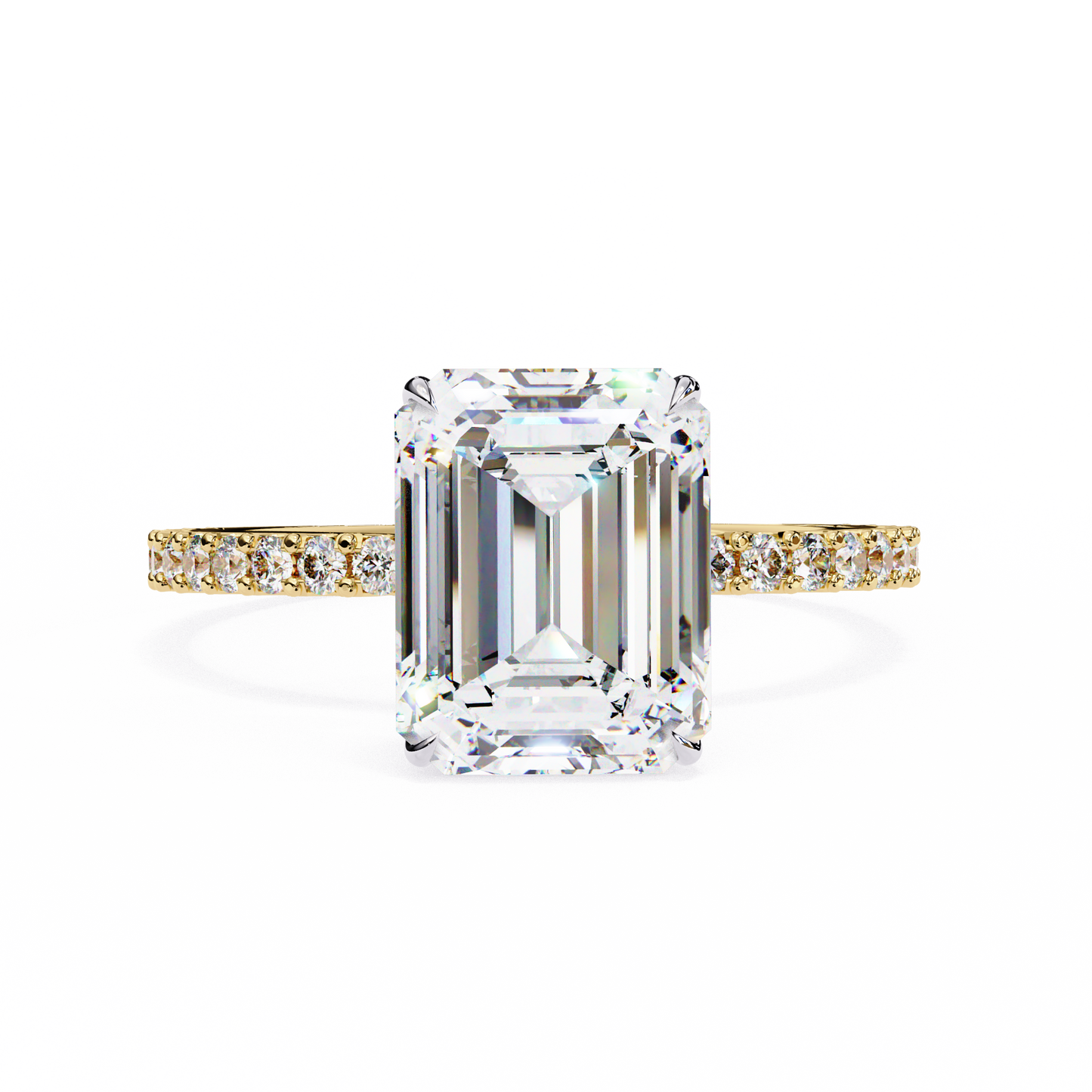 2.60 CTW Emerald-Cut Lab-Grown Diamond Pavé Engagement Ring in 14K Gold