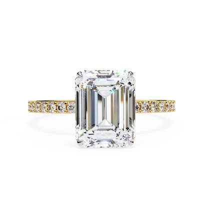 2.60 CTW Emerald-Cut Lab-Grown Diamond Pavé Engagement Ring in 14K Gold