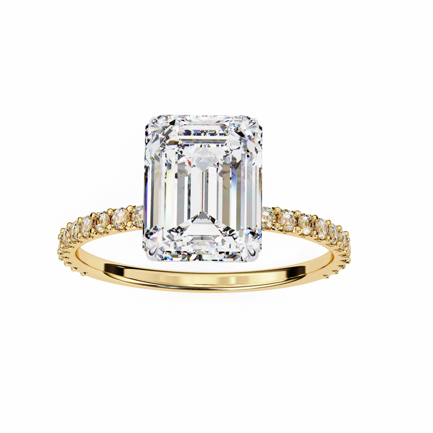 2.60 CTW Emerald-Cut Lab-Grown Diamond Pavé Engagement Ring in 14K Gold