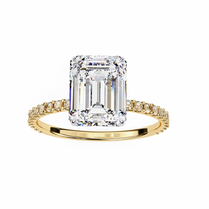 2.60 CTW Emerald-Cut Lab-Grown Diamond Pavé Engagement Ring in 14K Gold