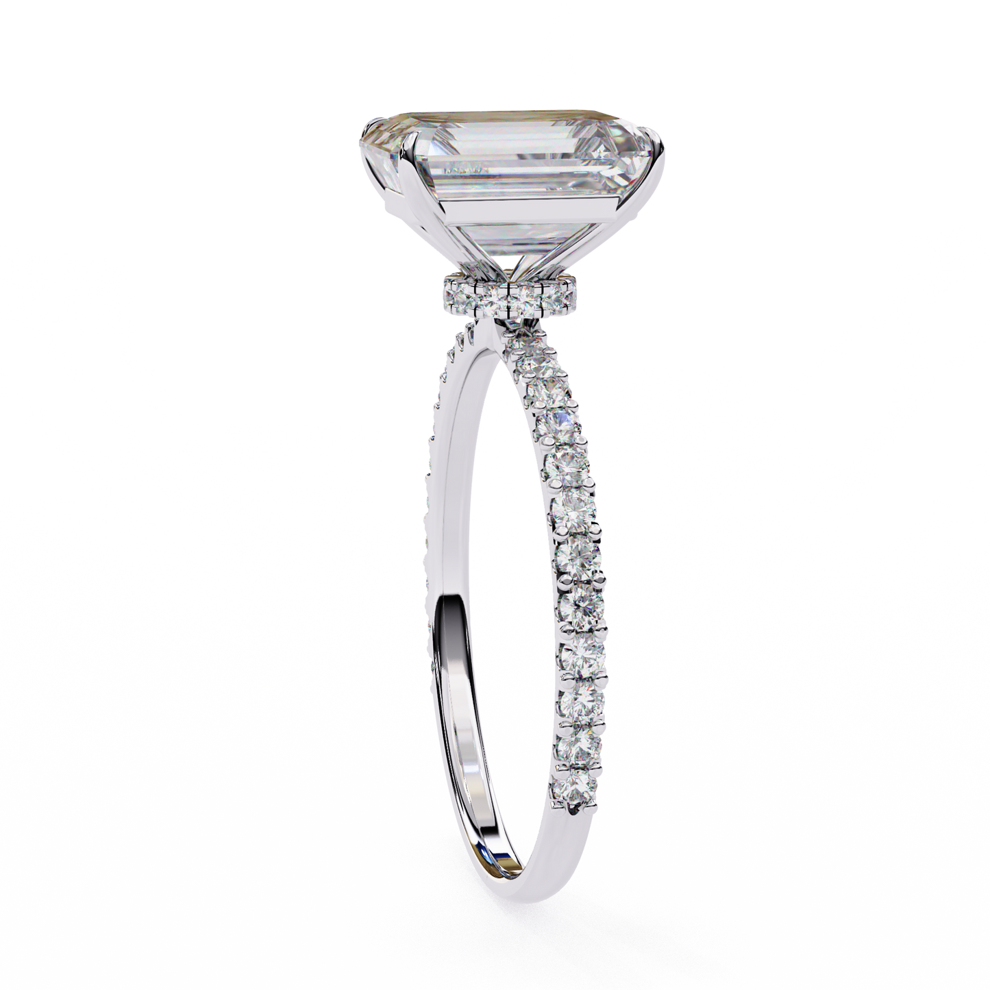 2.60 CTW Emerald-Cut Lab-Grown Diamond Pavé Engagement Ring in 14K Gold