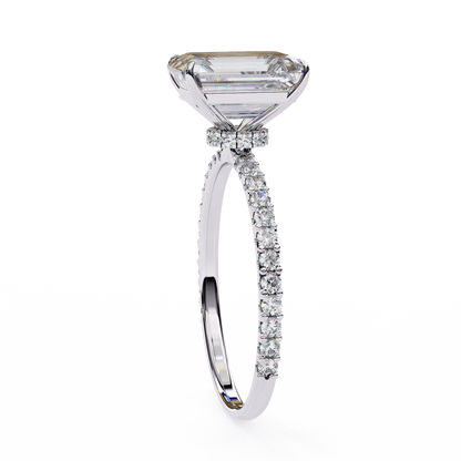 2.60 CTW Emerald-Cut Lab-Grown Diamond Pavé Engagement Ring in 14K Gold