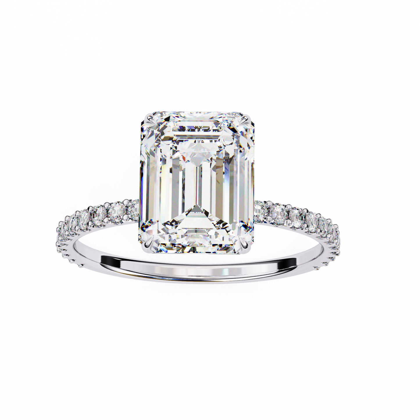 2.60 CTW Emerald-Cut Lab-Grown Diamond Pavé Engagement Ring in 14K Gold