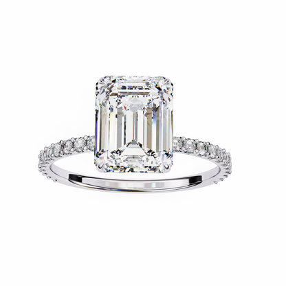 2.60 CTW Emerald-Cut Lab-Grown Diamond Pavé Engagement Ring in 14K Gold