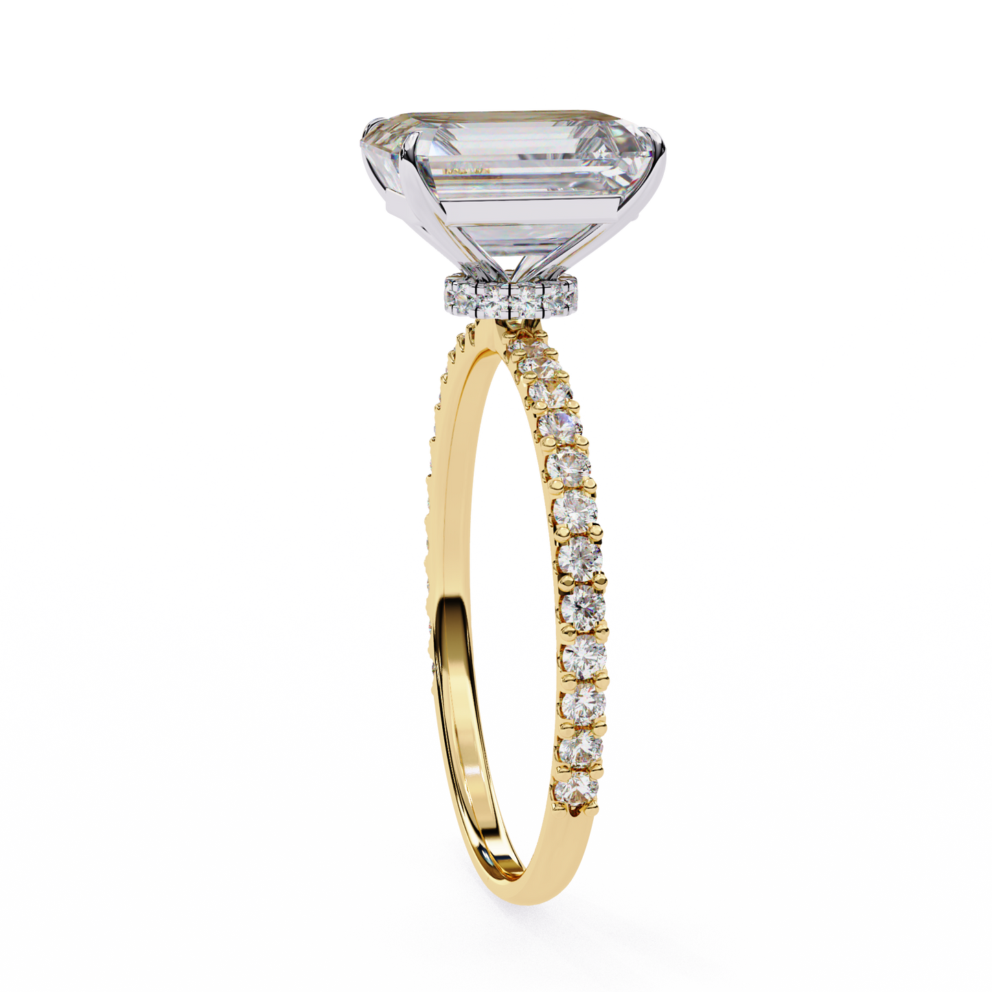 2.60 CTW Emerald-Cut Lab-Grown Diamond Pavé Engagement Ring in 14K Gold