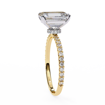 2.60 CTW Emerald-Cut Lab-Grown Diamond Pavé Engagement Ring in 14K Gold