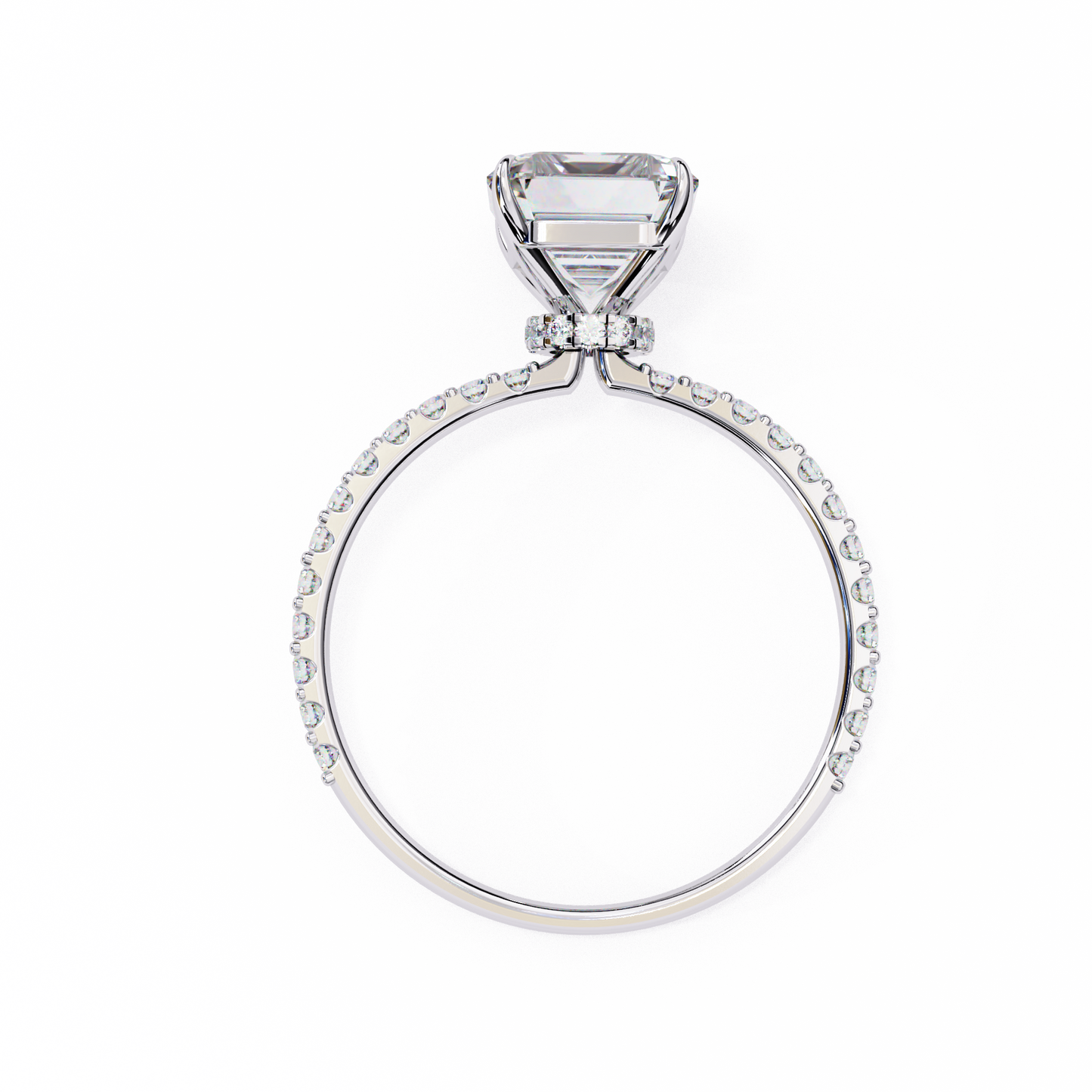 2.60 CTW Emerald-Cut Lab-Grown Diamond Pavé Engagement Ring in 14K Gold