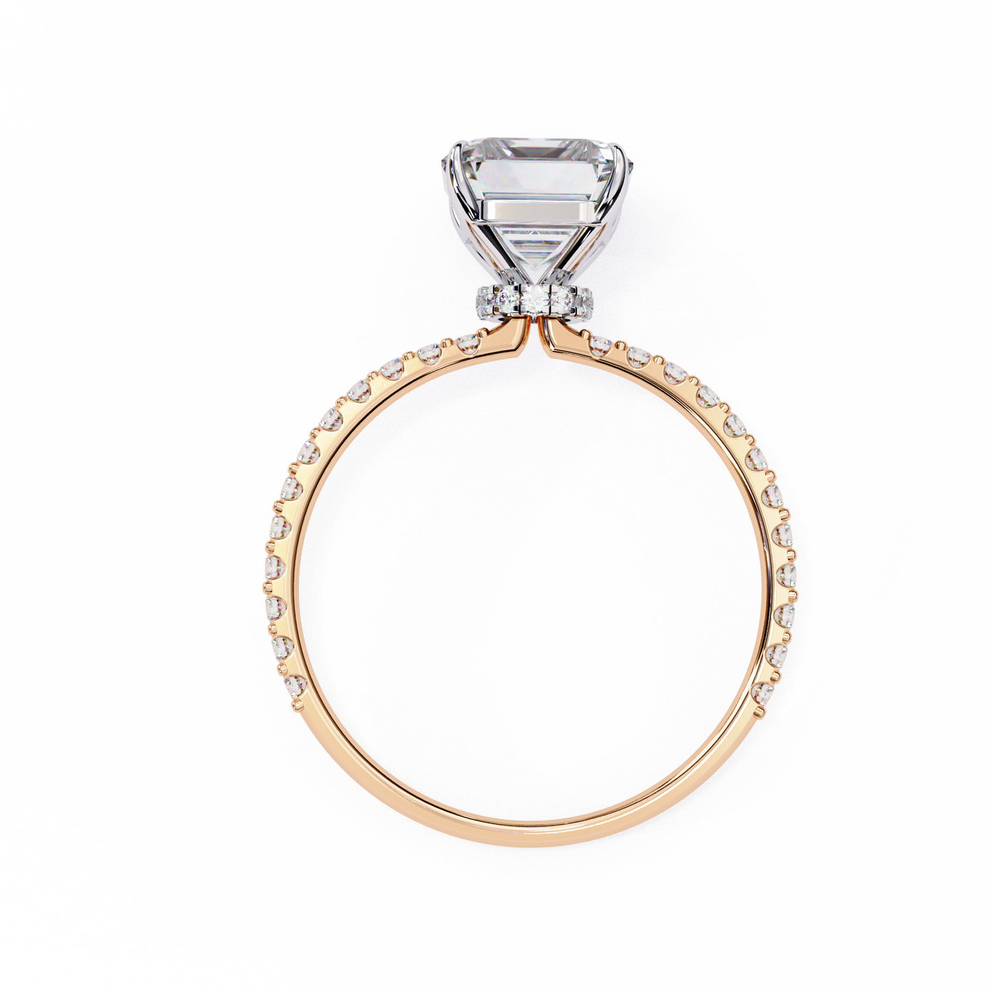 2.60 CTW Emerald-Cut Lab-Grown Diamond Pavé Engagement Ring in 14K Gold