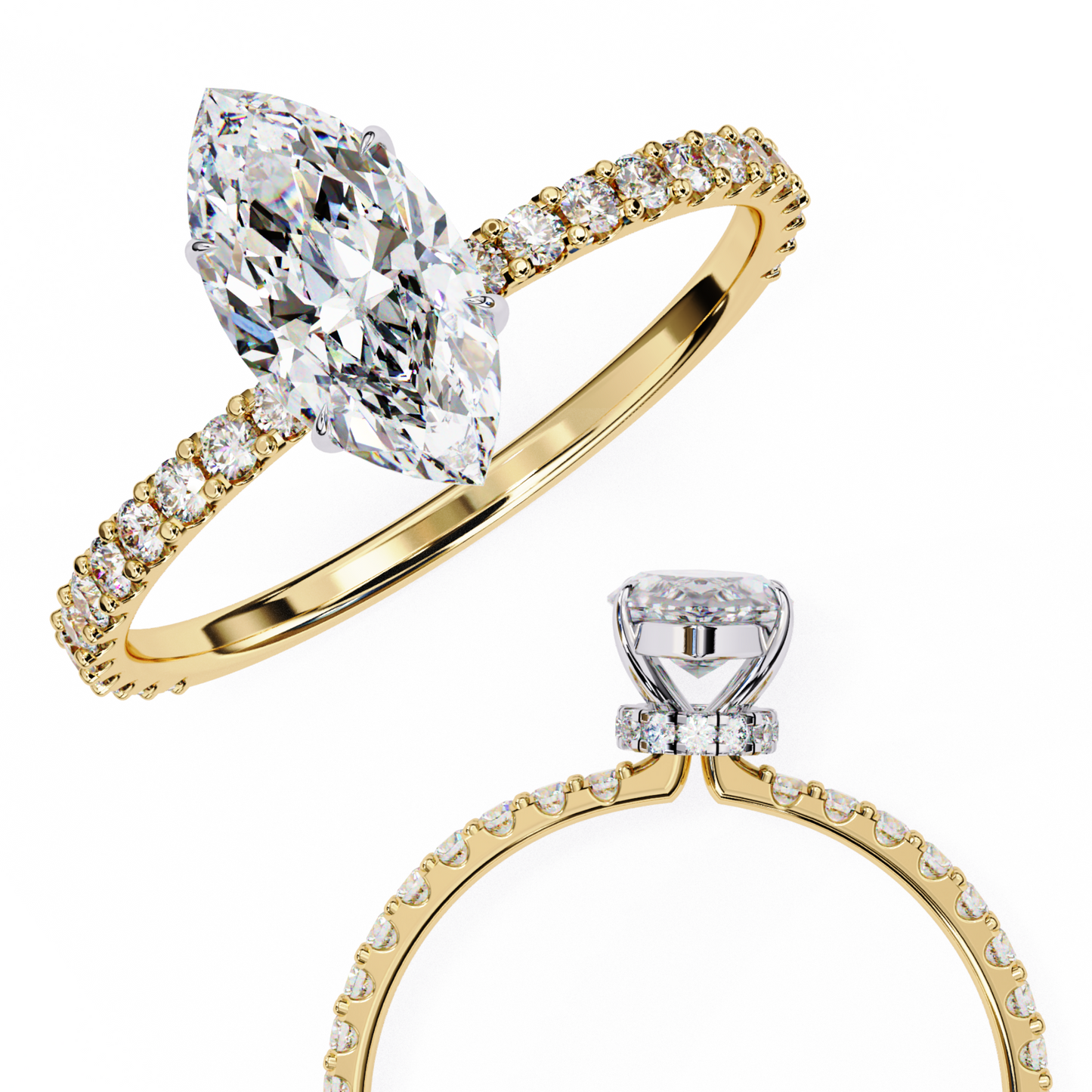 1.11 CTW Marquise-Cut Lab-Grown Diamond Pavé Engagement Ring in 14K Gold
